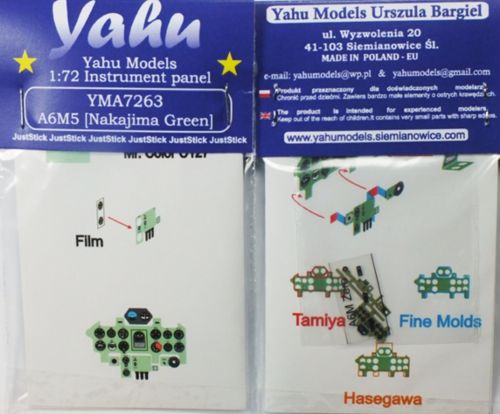Yahu Models YMA7263 1:72 Nakajima A6M5 Zero Photoetched instrument panels