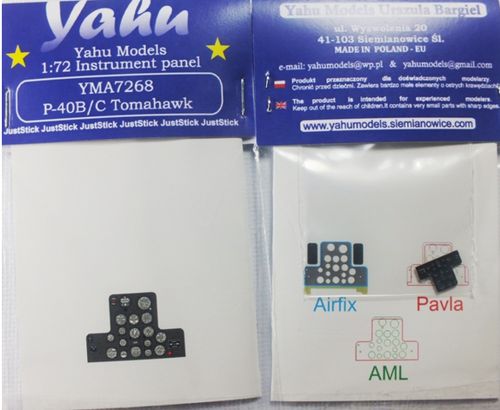 Yahu Models YMA7268 1:72 Curtiss P-40B Tomahawk Photoetched instrument panels