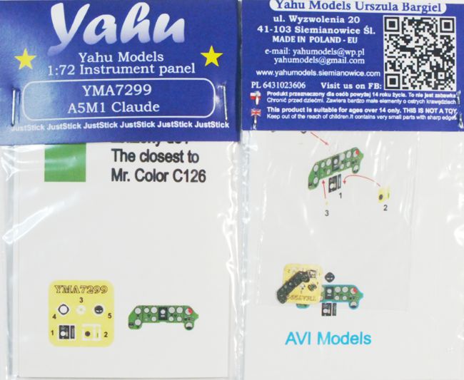 Yahu Models YMA7299 1:72 Mitsubishi A5M1 'Claude' Photoetched instrument panels