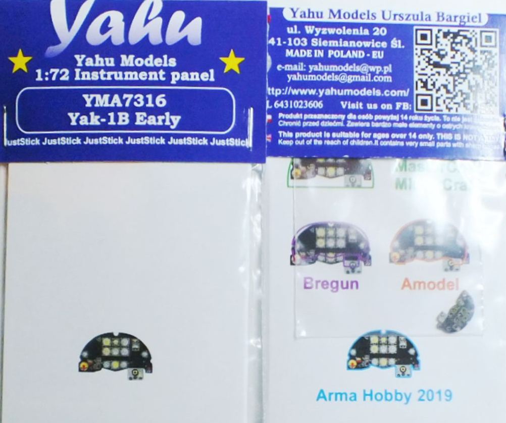 Yahu Models YMA7316 1:72 Yakovlev Yak-1B early instrument panel