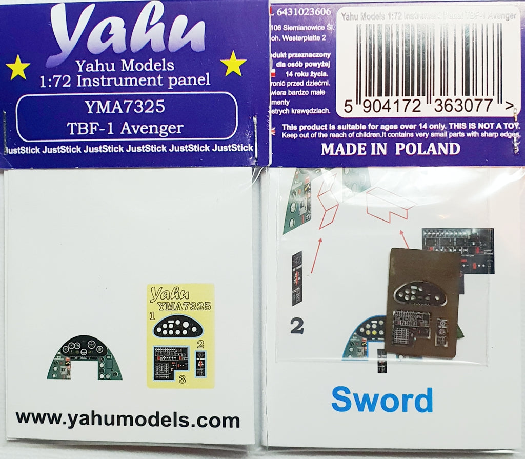 Yahu Models YMA7325 1:72 Grumman TBF-1 Avenger instrument panel