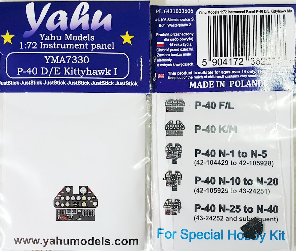 Yahu Models YMA7330 1:72 Curtiss P-40D/P-40E Kittyhawk I/Ia instrument panel