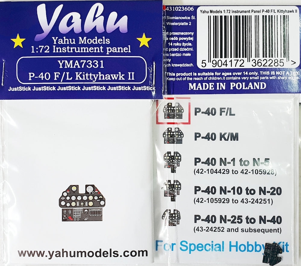 Yahu Models YMA7331 1:72 Curtiss P-40F/P-40L Kittyhawk II instrument panel