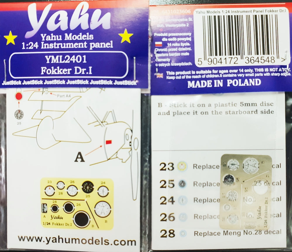 Yahu Models YML2401 1:24 Fokker Dr.I instrument panel