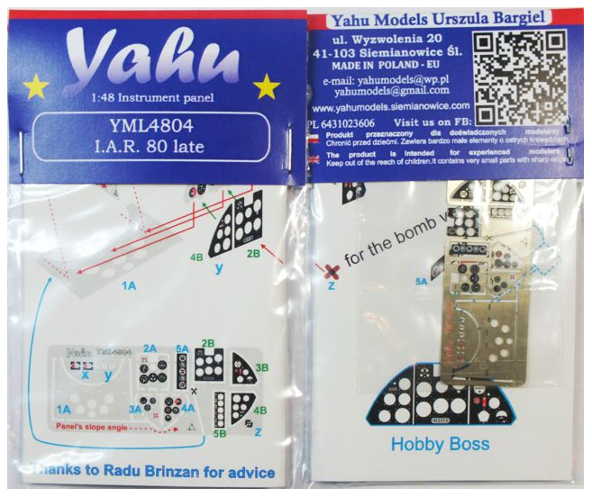 Yahu YML4804 IAR-80 Late Etched Cockpit Instrument Panel 1:48
