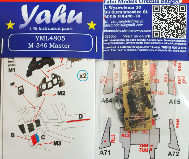 Yahu YML4805 M-346 Master Etched Cockpit Instrument Panel 1:48