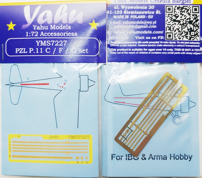 Yahu Models YMS7227 1:72 PZL P.11C/P.11F/P.11G set instrument panel