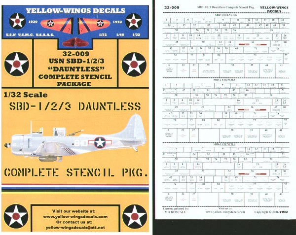 Yellow Wings YW32009 Douglas SBD Dauntless Complete Stencils 1:32