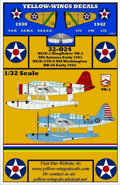 Yellow Wings YW32024 OS2U Kingfisher USS Arizona/Washington Decals 1:32