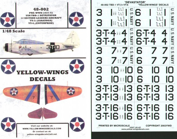 Yellow Wings YW48002 1:48 Douglas TBD-1 'Devastator' s
