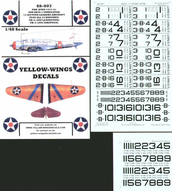 Yellow Wings YW48007 SB2U-1 Vindicator USN Lexington/Saratoga 1:48