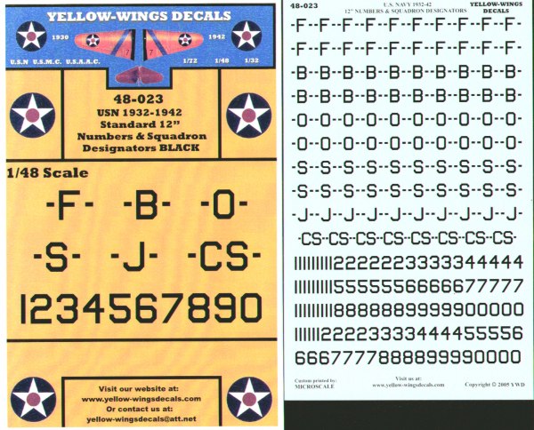 Yellow Wings YW48023 1:48 USN Squadron Designators and Standard 12' Numbers