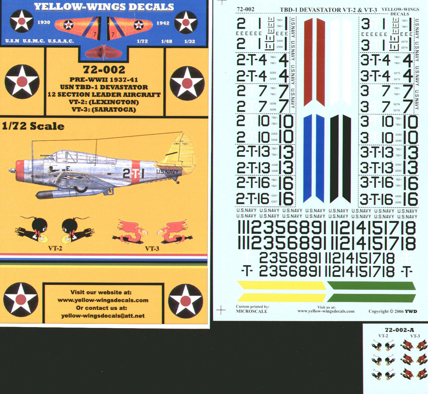 Yellow Wings YW72002 TBD-1 Devastator VT-2/VT-3 USS Lexington 1:72