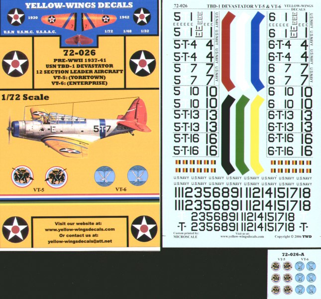 Yellow Wings YW72026 TBD-1 Devastator VT-5/VT-6 Yorktown/Enterprise 1:72
