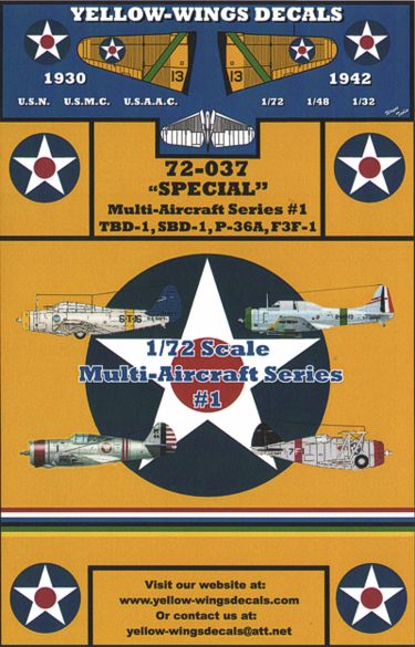 Yellow Wings YW72037 Multi-Aircraft Series 1 (TBD-1 SBD-1 F3F-1 P-36) 1:72