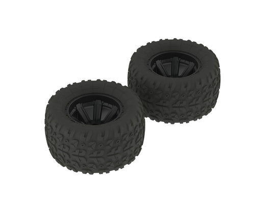 Arrma Copperhead MT Tire/Wheel Glued Black (2) AR550014