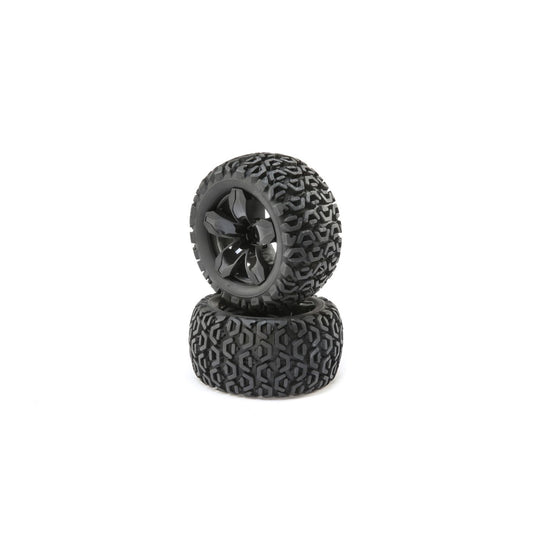 ECX FR/R Tire,Prmnt,Blk Wheel (2):1:10 2wd/4wd Ruckus ECX43013