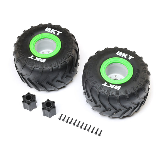 Losi BKT 2.6" Monster Truck Tire, Med, Premount, Green (2): LMT 2 LOS-1818