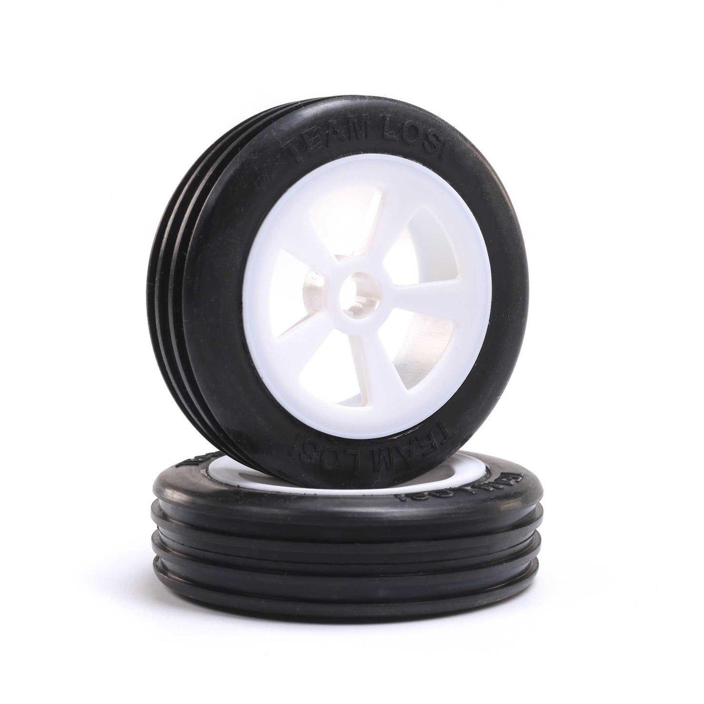 Losi Rib Front Tires, Mounted, White (2): Mini JRX2 LOS41021