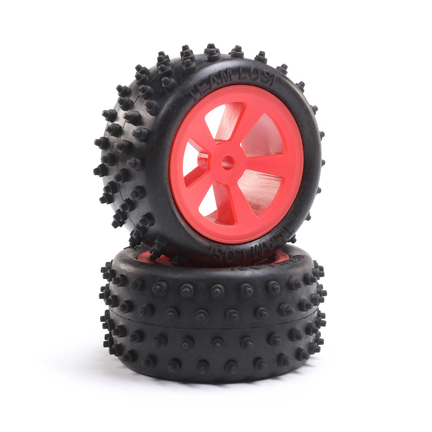Losi 4 Row Rear Tires, Mounted, Red (2): Mini JRX2 LOS41023