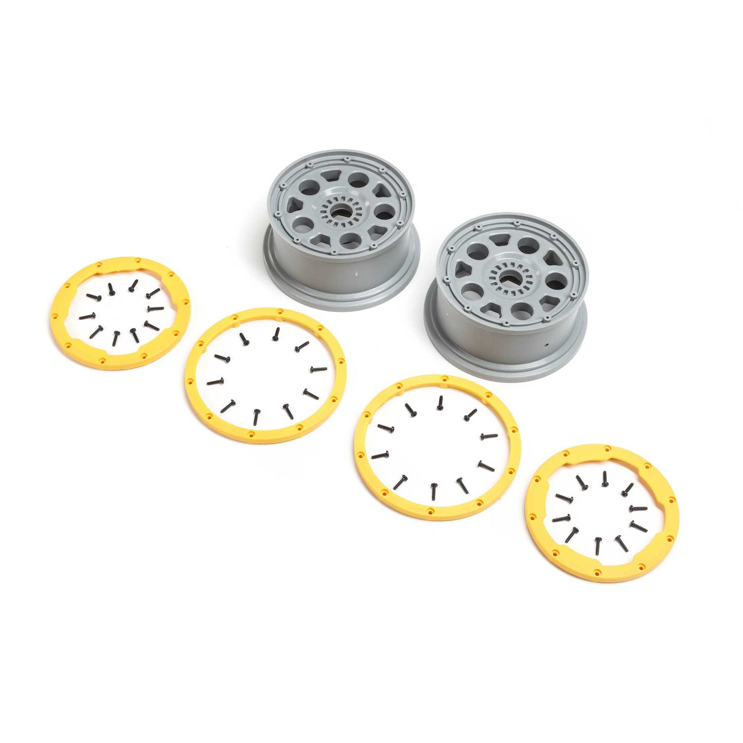 Losi Wheels, Silver, Yellow Beadlock (2): DBXL 2.0 LOS45036