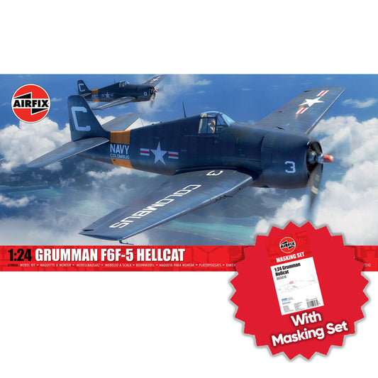 Airfix A19004A Grumman F6F-5 Hellcat 1:24 Model Kit w/Upgrade A65018 Mask Set