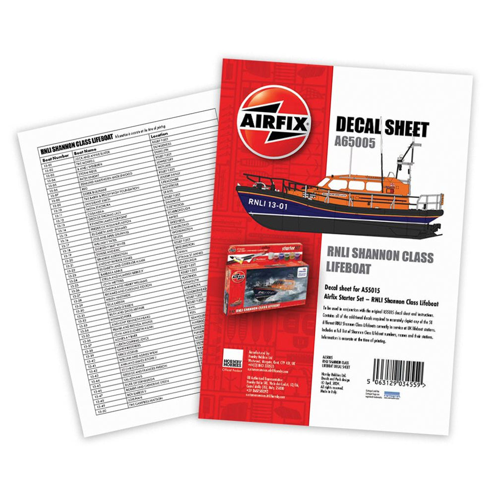 Airfix A55015 RNLI Shannon Class Lifeboat 1:72 Model Kit Starter Set & Decals