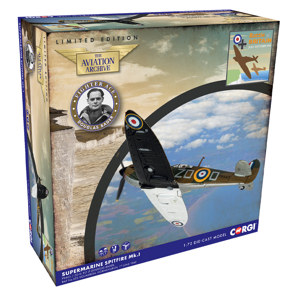 Corgi AA39216 Spitfire MkI Flt Lt Douglas Bader Battle of Britain 85 1:72 Model