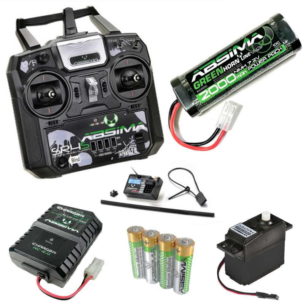 RC Car Absima Stick Radio Bundle: 2000mAh Battery, SR4S Radio - Ideal for Tamiya