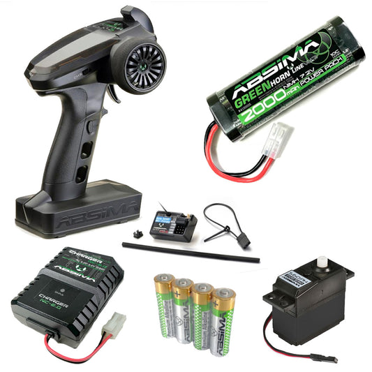 RC Car Absima Wheel Radio Bundle: 2000mAh Battery, CR4S Radio - Ideal for Tamiya