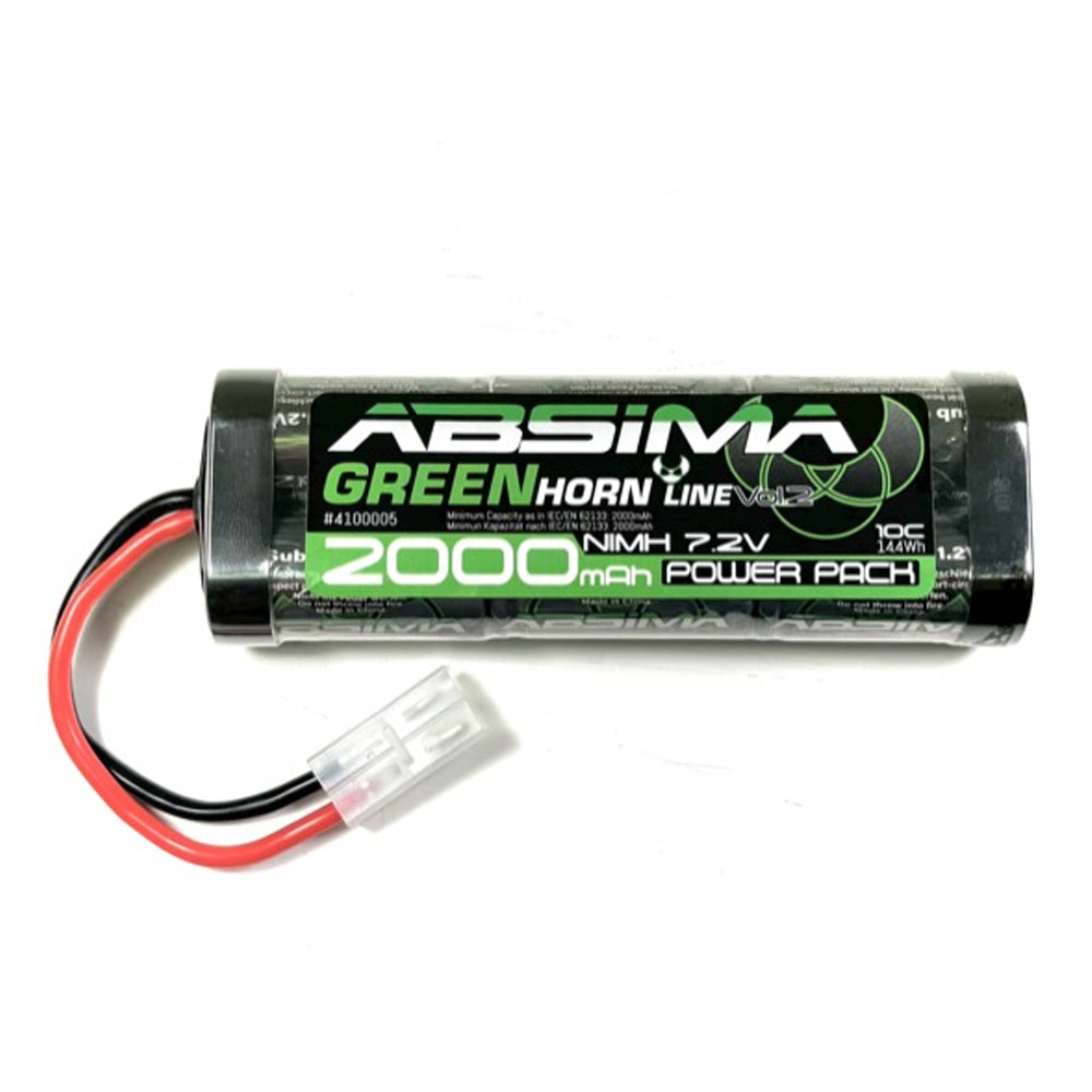Absima 2000mAh 7.2V 10C NiMH RC Car Battery w/Tamiya Connector Greenhorn 4100005