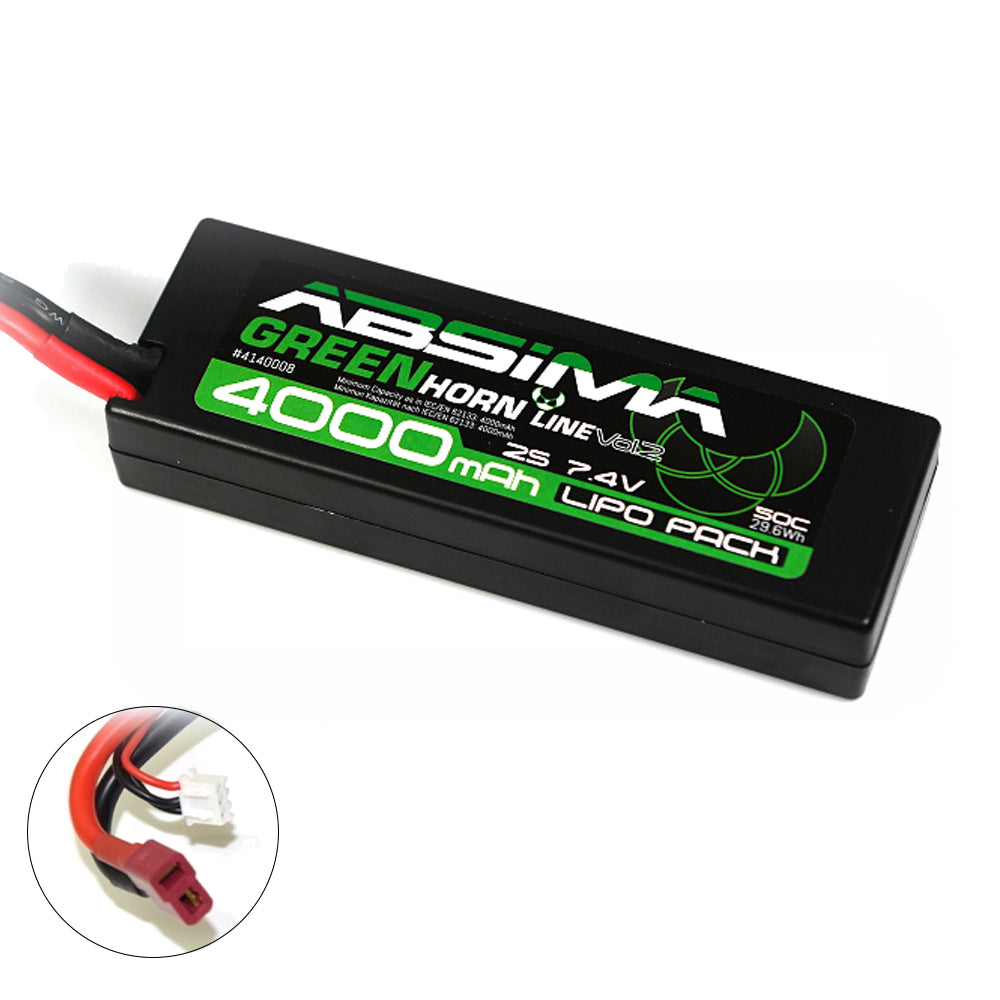 Absima Greenhorn Line V2 50C 2S 4000mAh LiPo RC Battery (Deans) 4140008