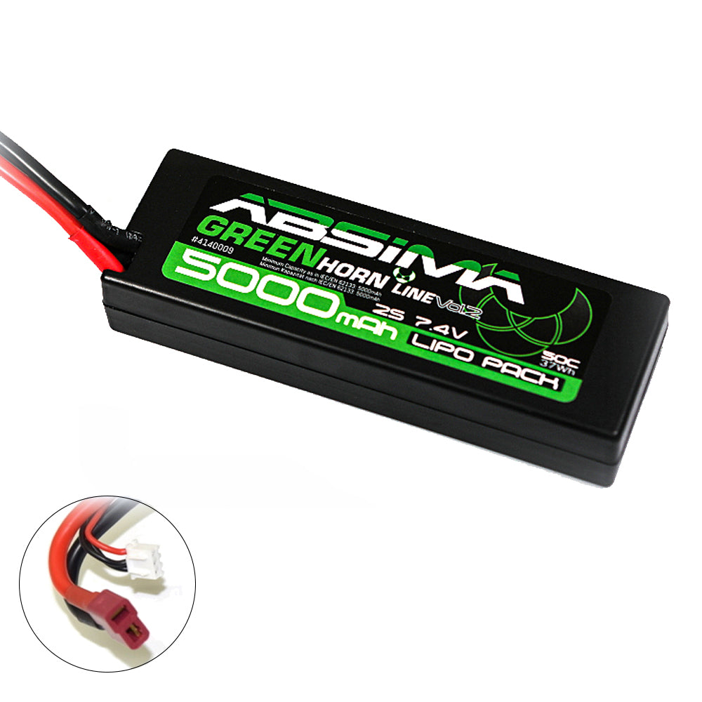 Absima Greenhorn Line V2 50C 2S 5000mAh LiPo RC Battery (Deans) 4140009
