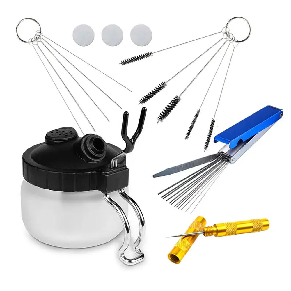 Airbrush Cleaning Kit Bundle - Jar, Brushes & Tools