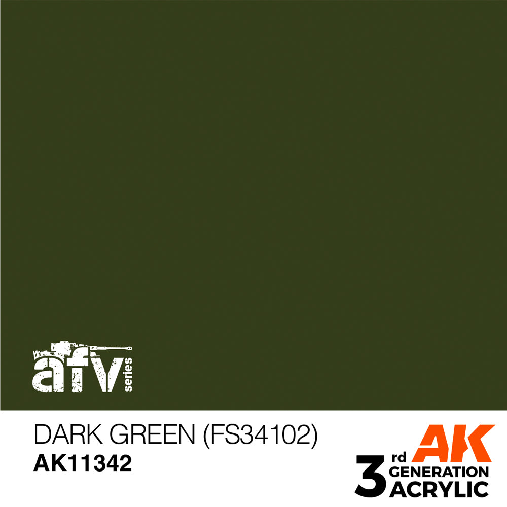 AK Interactive 11342 Dark Green (FS34102) 17ml AFV 3G Acrylic Model Paint