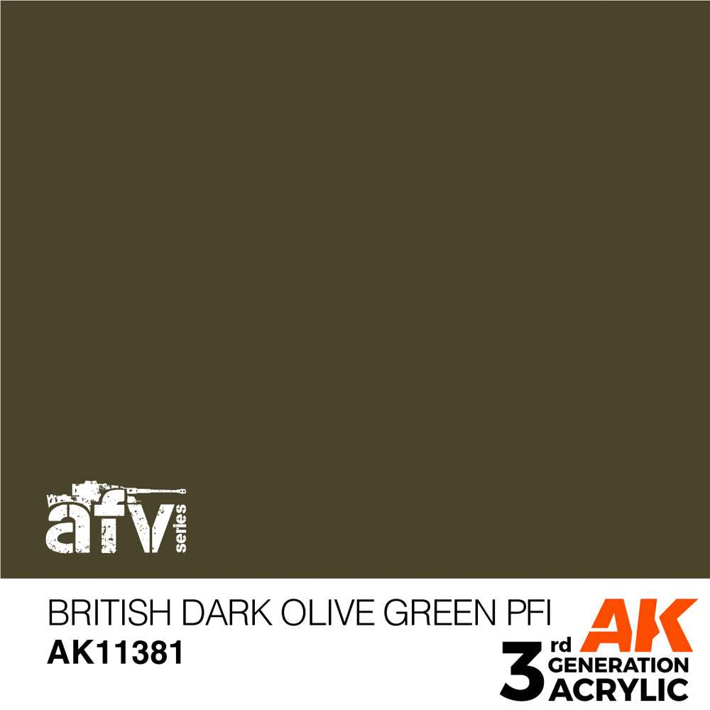 AK Interactive 11381 British Dark Olive Green PFI 17ml AFV 3G Acrylic Paint