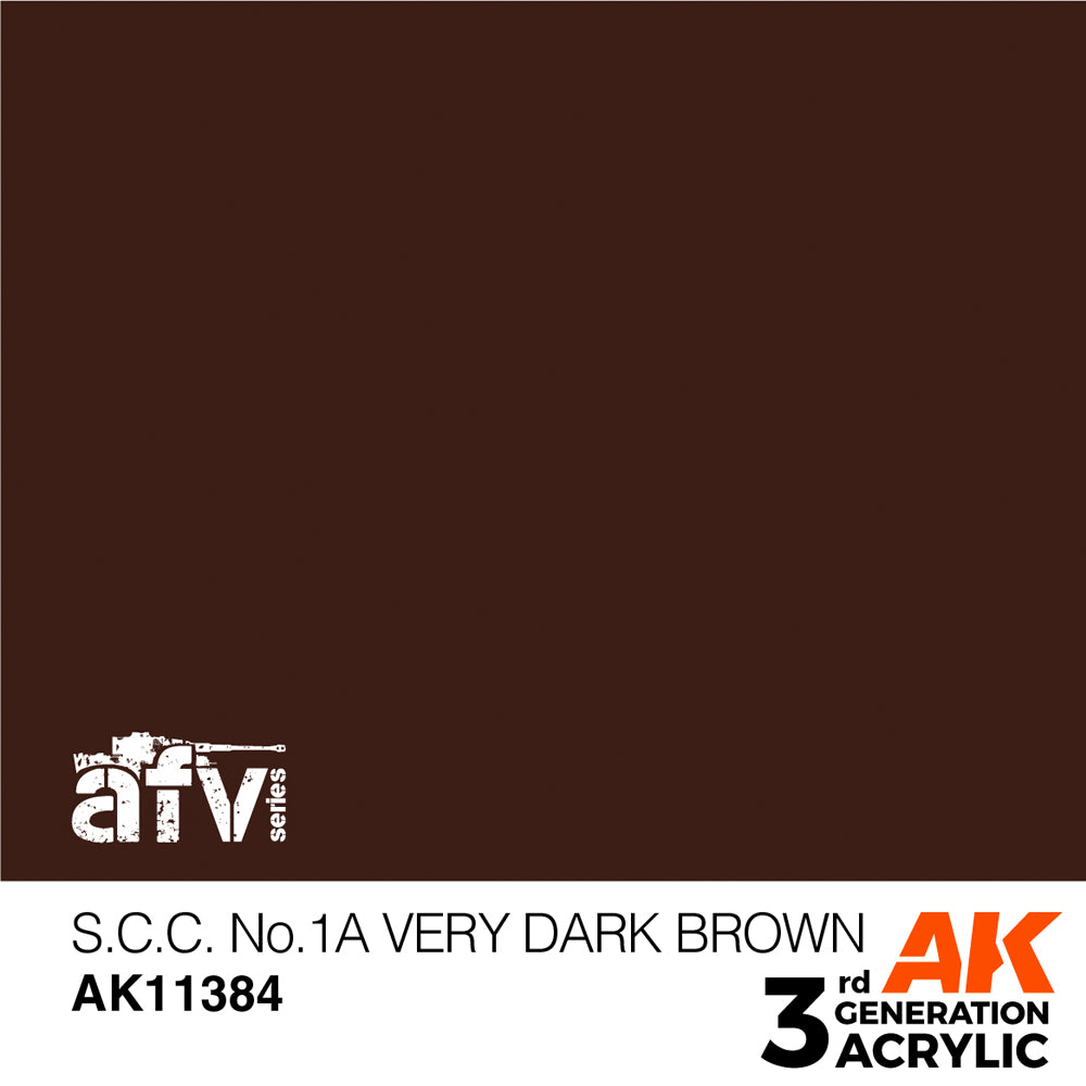 AK Interactive 11384 S.C.C. No.1A Very Dark Brown 17ml AFV 3G Acrylic Paint
