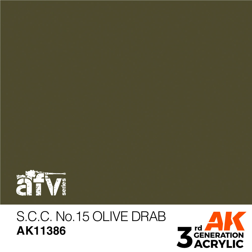 AK Interactive 11386 S.C.C. No.15 Olive Drab 17ml AFV 3G Acrylic Model Paint