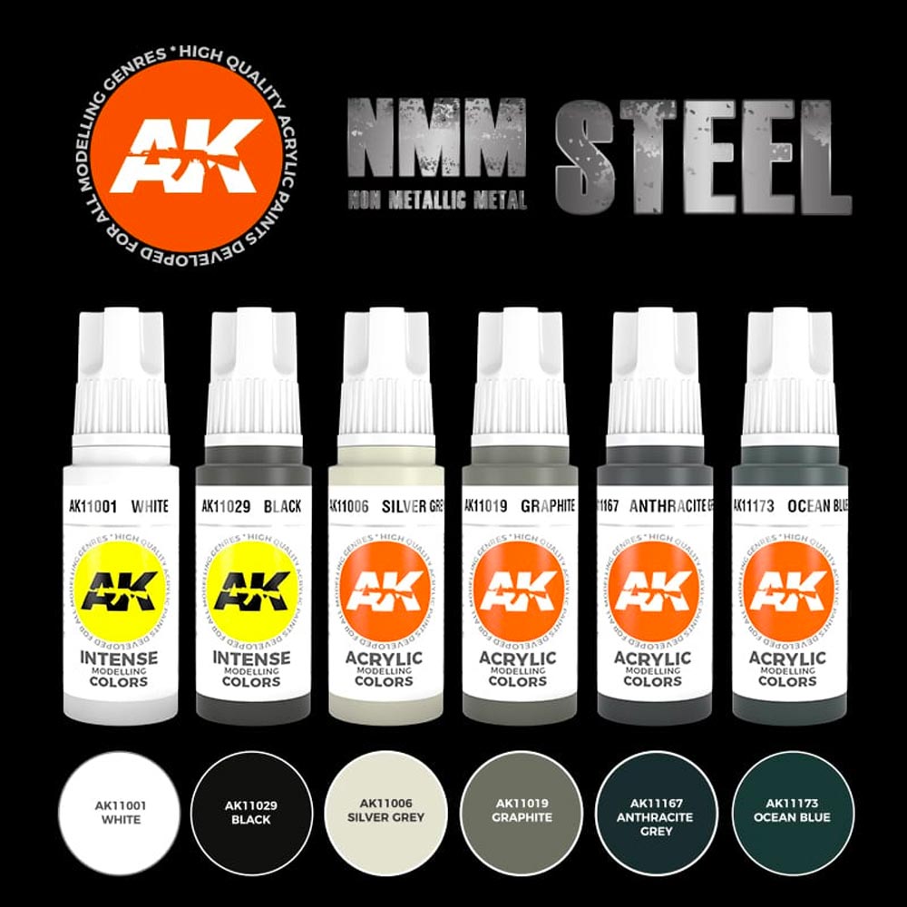 AK Interactive 11601 Non Metallic Metal: Steel Acrylic Paint Set