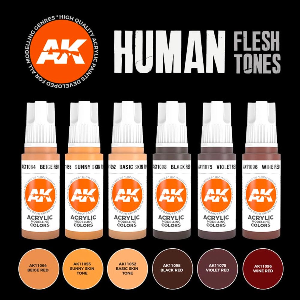 AK Interactive 11603 Human Flesh Tones 3G Acrylic Paint Set