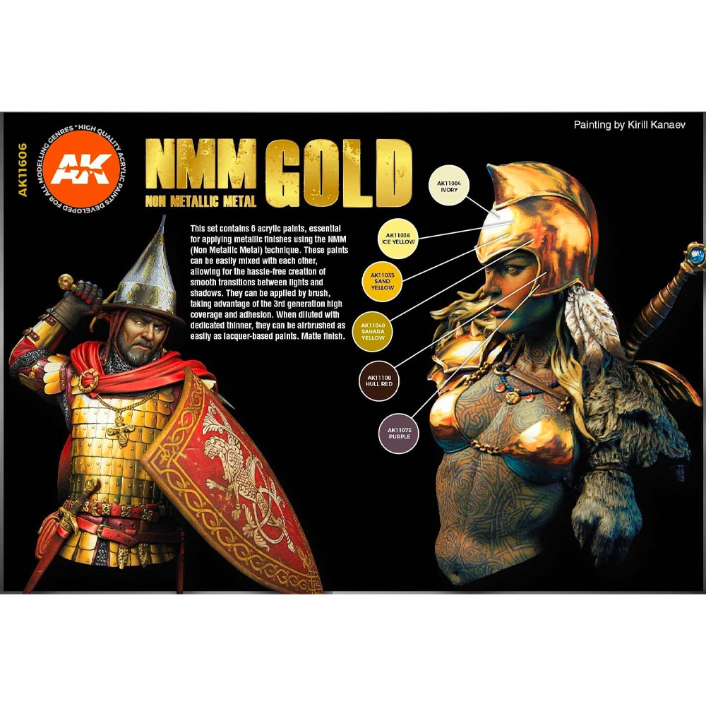 AK Interactive 11606 Non Metallic Metal: Gold Acrylic Paint Set