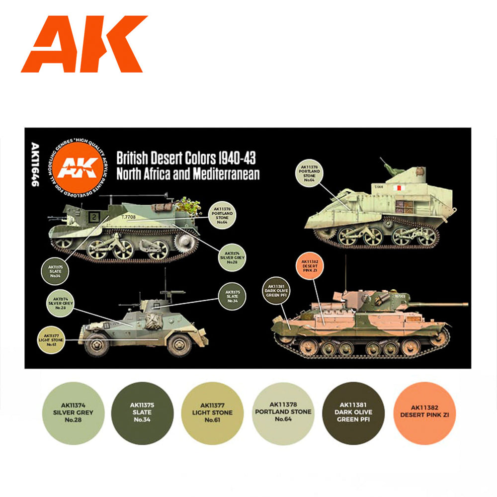 AK Interactive 11646 British Desert Colours N.Africa/Med 3G Acrylic Paint Set