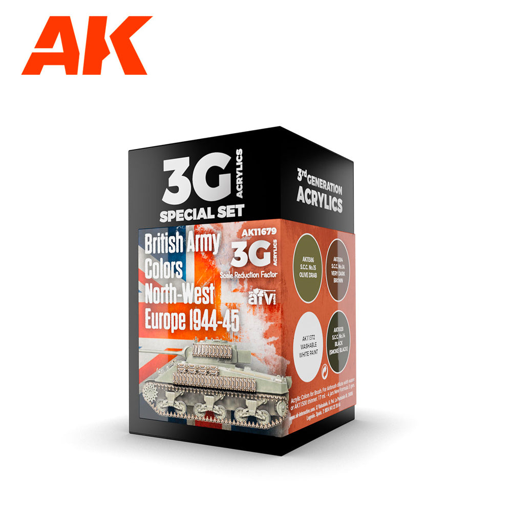 AK Interactive 11679 British Army Colours NW Europe 1944-45 3G Acrylic Paint Set