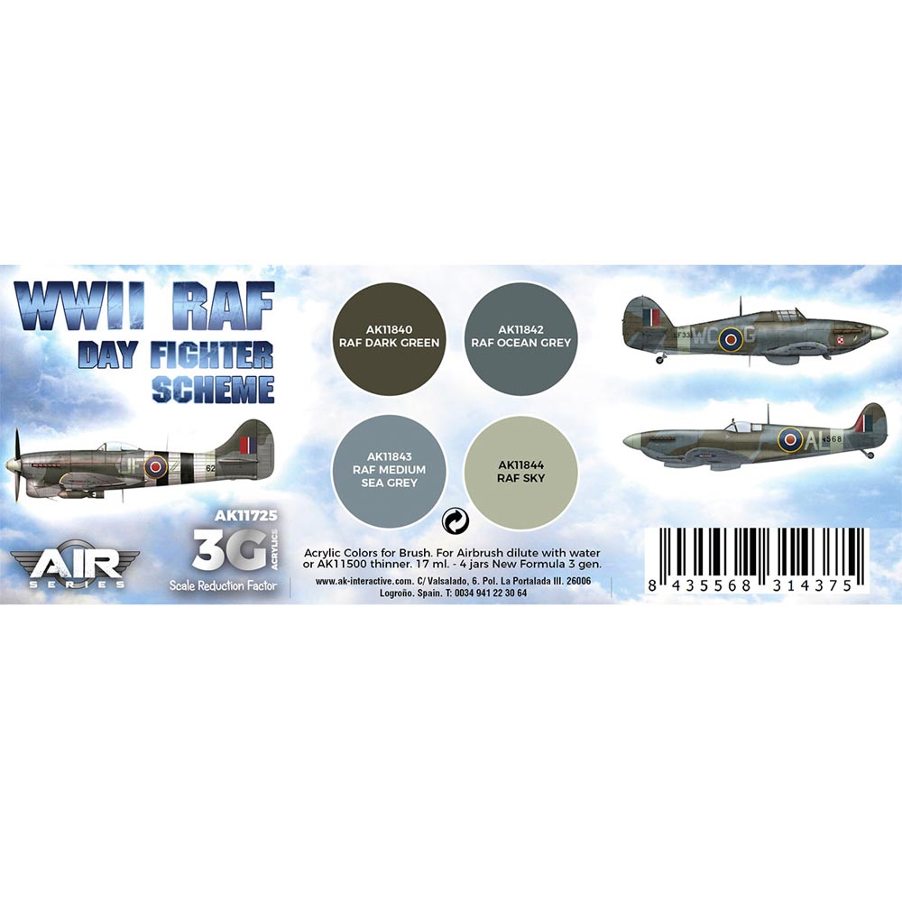AK Interactive 11725 WWII RAF Day Fighter Scheme 3G Acrylic 4-Paint Set