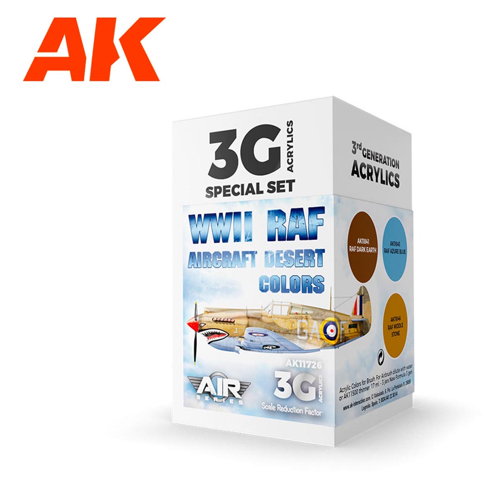 AK Interactive 11726 WWII RAF Aircraft Desert Colours 3G Acrylic 3-Paint Set