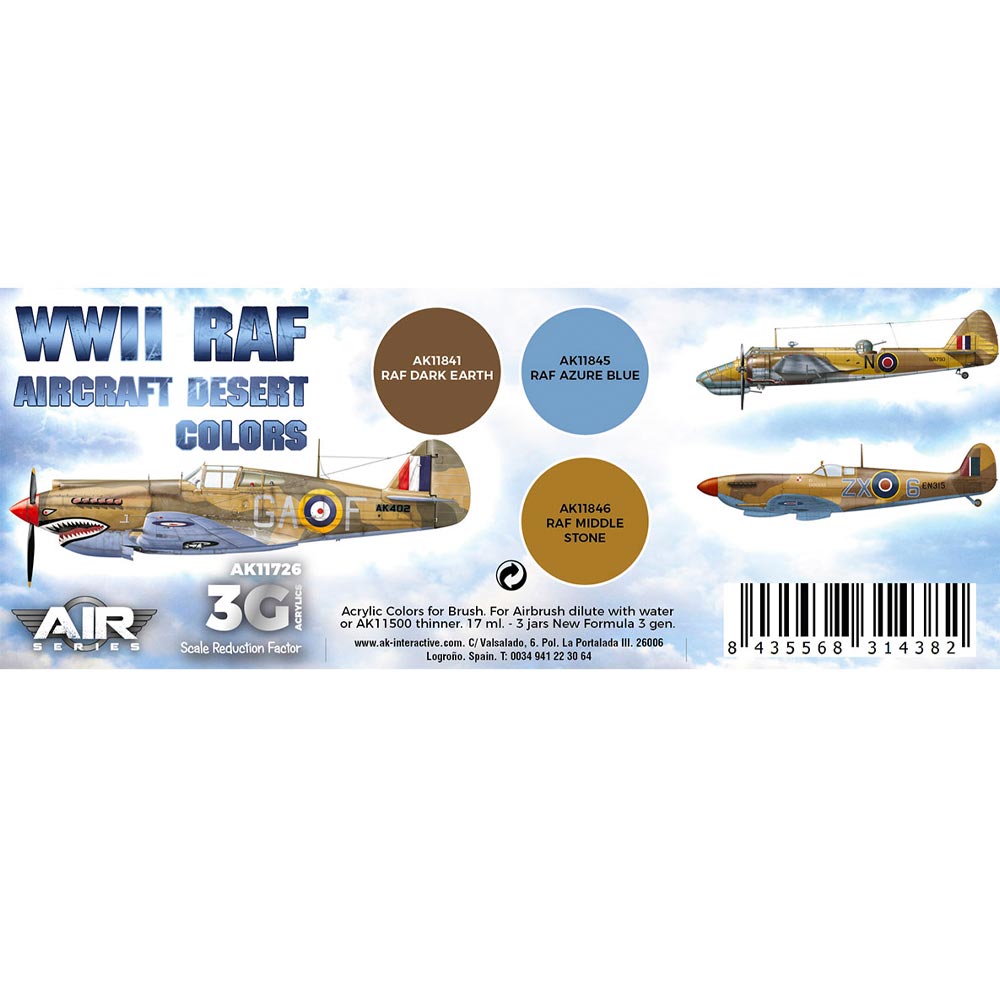 AK Interactive 11726 WWII RAF Aircraft Desert Colours 3G Acrylic 3-Paint Set