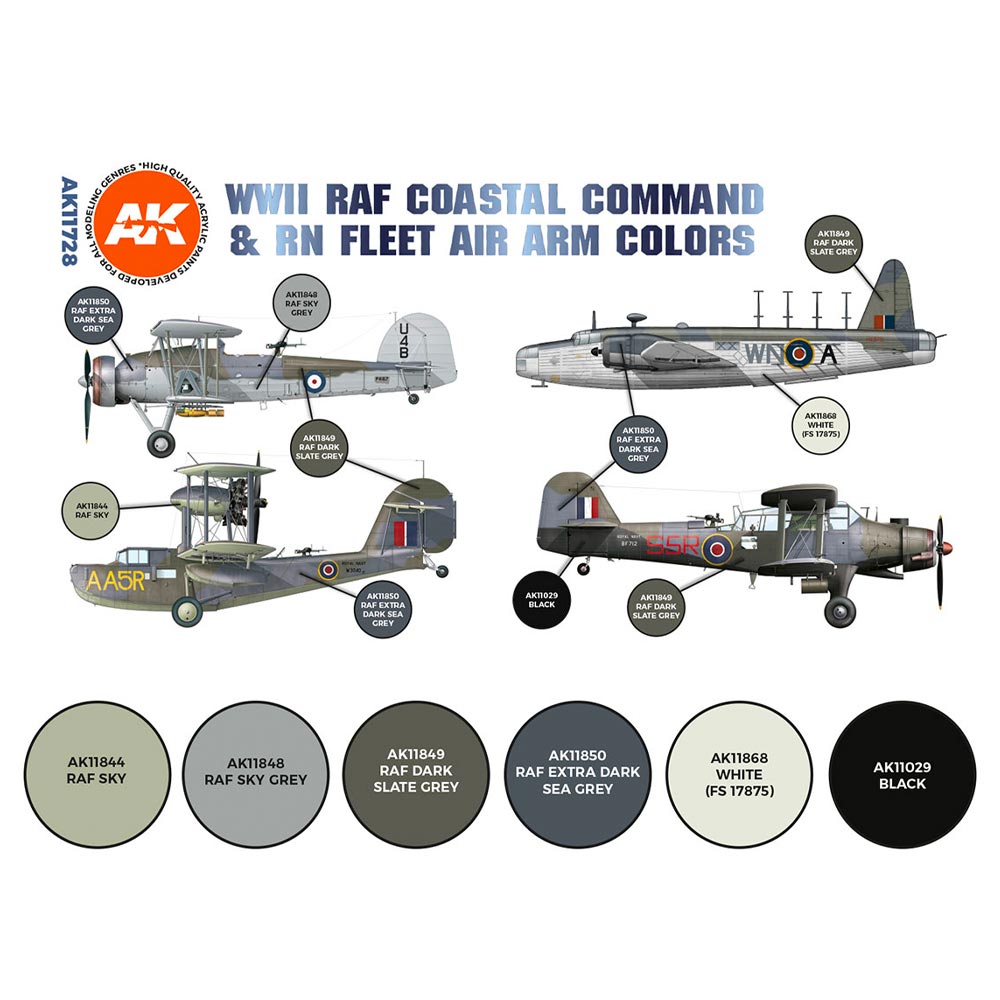 AK Interactive 11728 WWII RAF Coastal Command & RNFAA 3G Acrylic 6-Paint Set