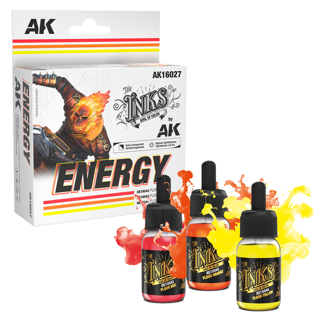 AK Interactive 16027 Inks: Energy - Warm-tone 3-Bottle Set