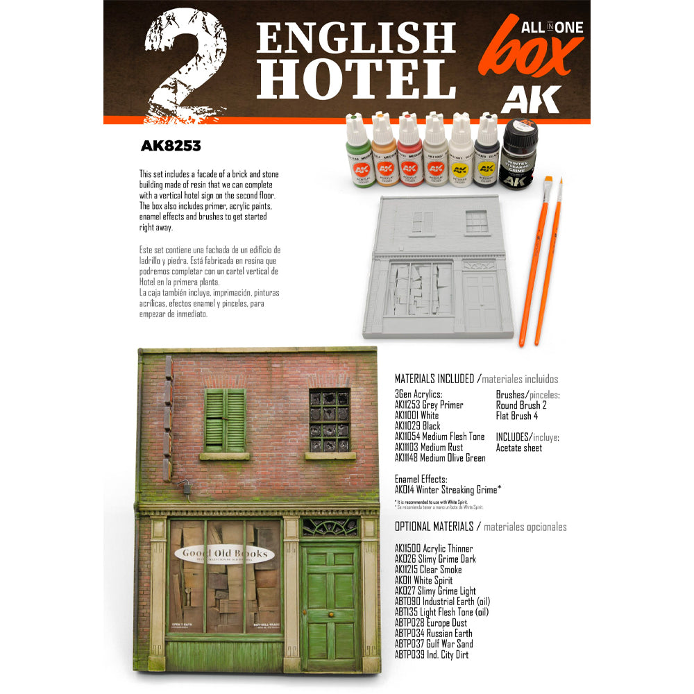 AK Interactive 8253 English Hotel Diorama Facade All-in-one Model Kit Paint Set
