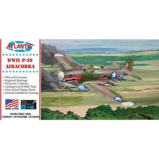 Atlantis Models H222 WWII P-39 Airacobra w/Display Stand 1:46 Plastic Model Kit